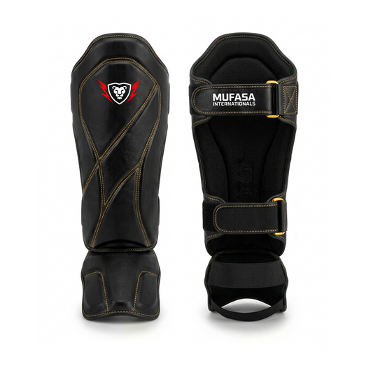 Cowhide Leather Boxing Shin Guards – Durable Training Gear