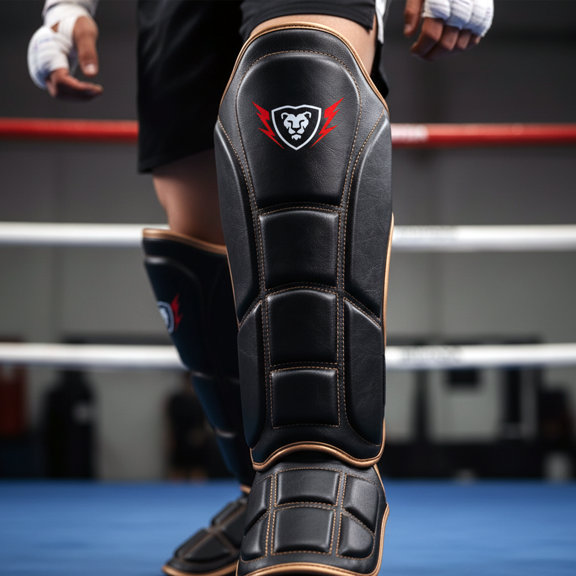 Cowhide Leather Boxing Shin Guards – Durable Training Gear