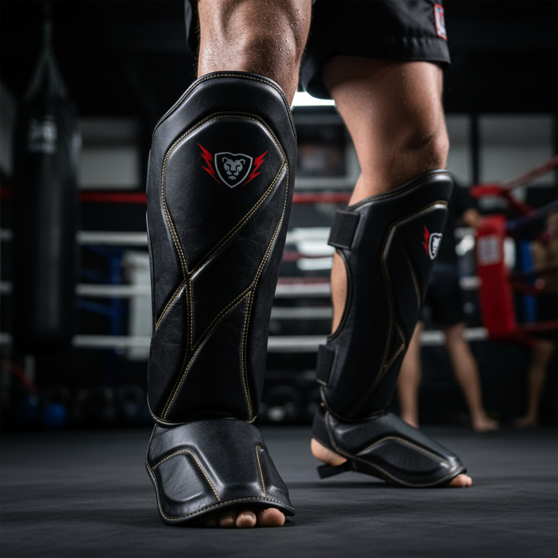 Cowhide Leather Boxing Shin Guards – Durable Training Gear