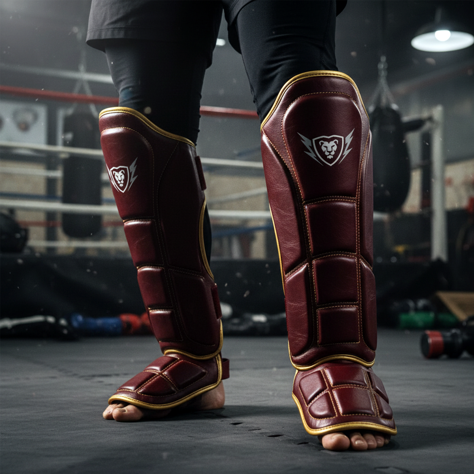 Cowhide Leather Boxing Shin Guards – Durable Training Gear
