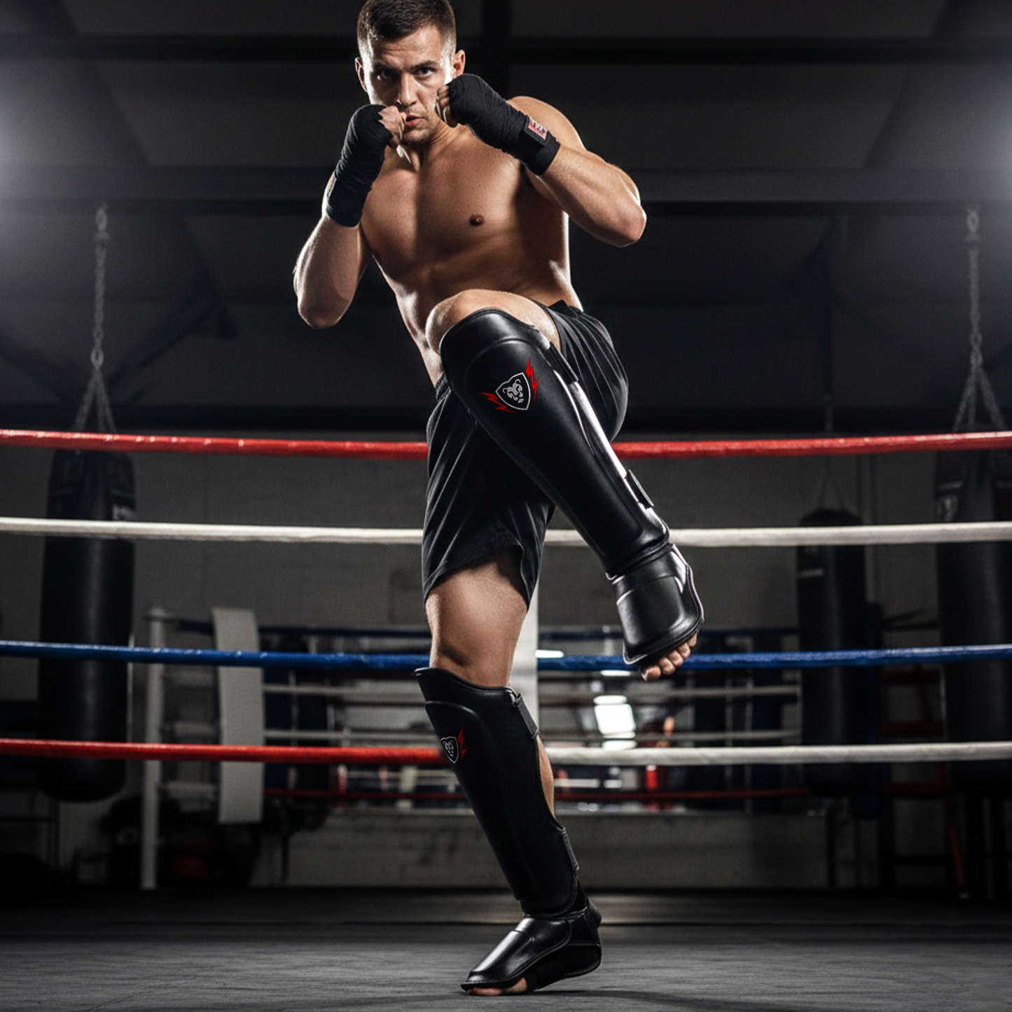 Cowhide Leather Boxing Shin Guards – Durable Training Gear