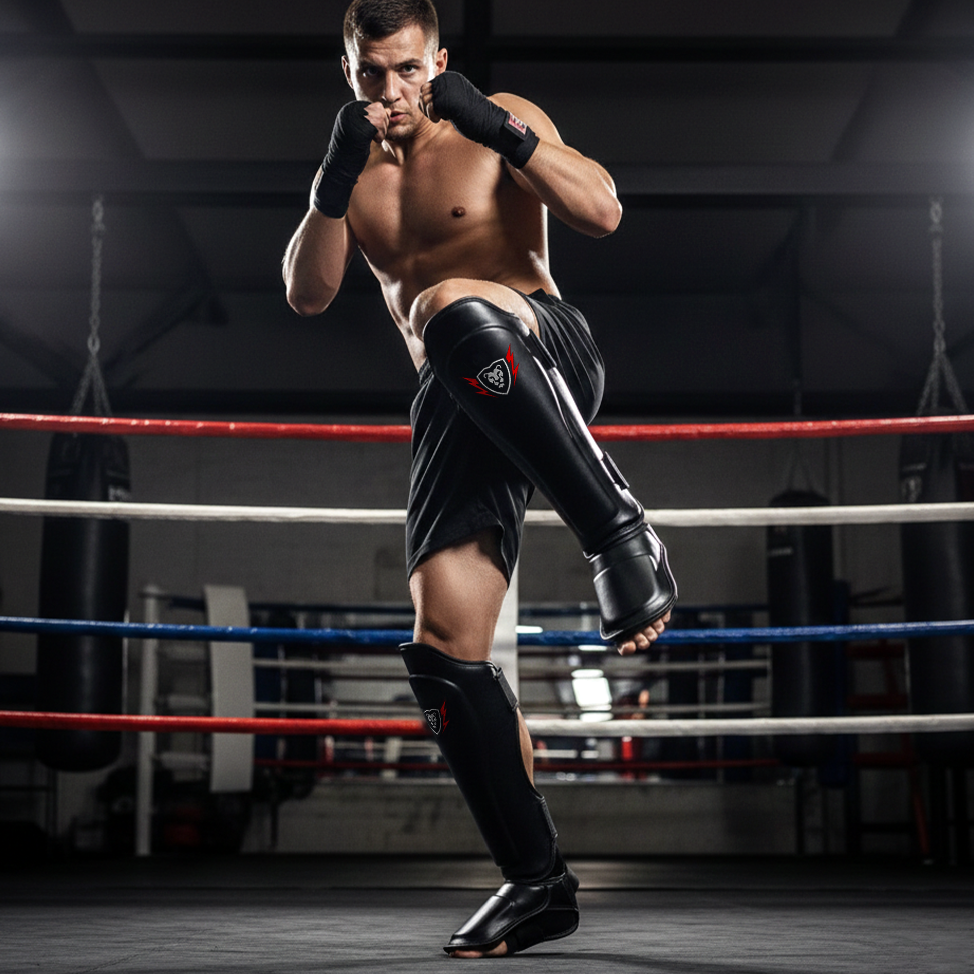 Cowhide Leather Boxing Shin Guards – Durable Training Gear
