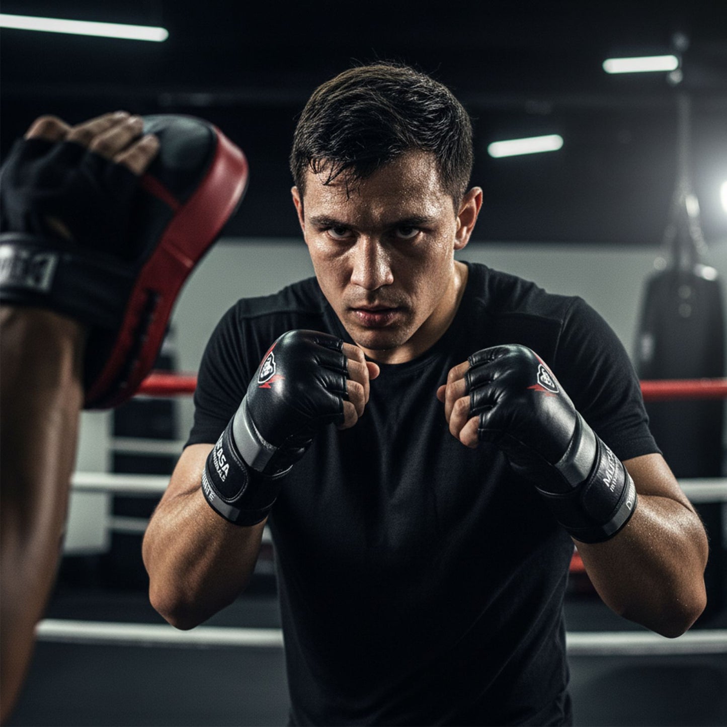 Leather Open Palm MMA Fight Gloves - 4 Oz, Unisex
