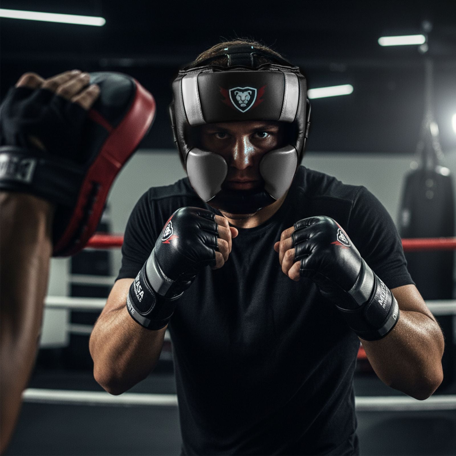 Cowhide Leather Open Palm Gloves and HeadGuard Set 