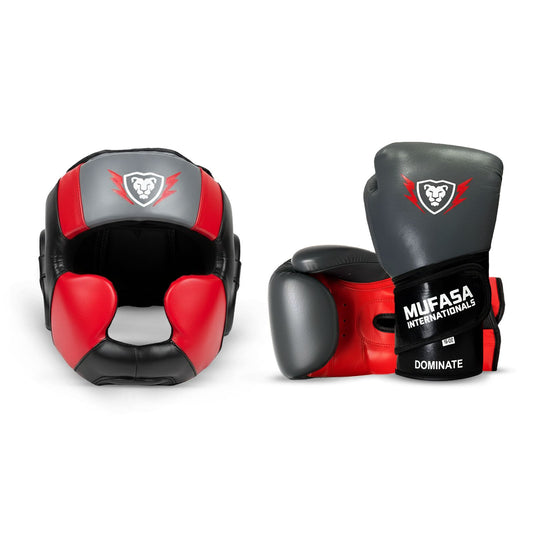 Cowhide Leather Boxing Gloves and HeadGear Set for Boxing 