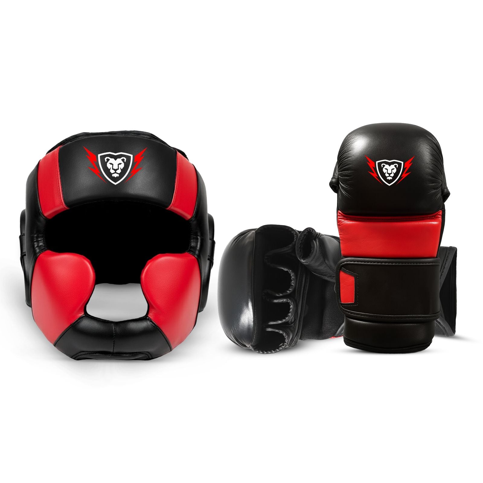 Cowhide Leather Gloves and HeadGear Set UFC Fighter Gloves 