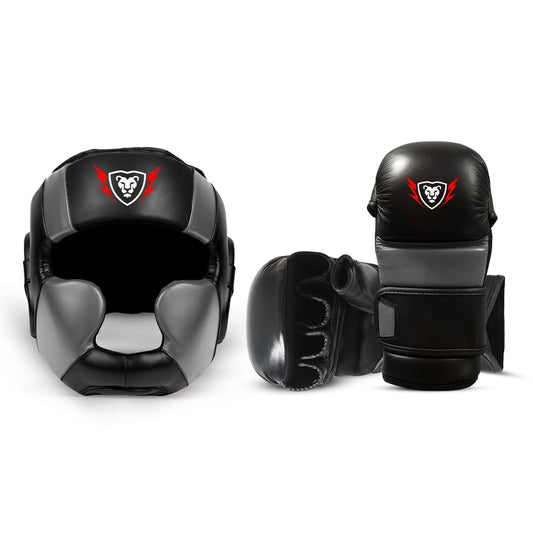 Cowhide Leather Gloves and HeadGear Set UFC Fighter Gloves