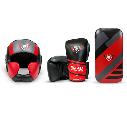 Cowhide Leather Boxing Gloves, Thai Pad, HeadGear Boxing Set