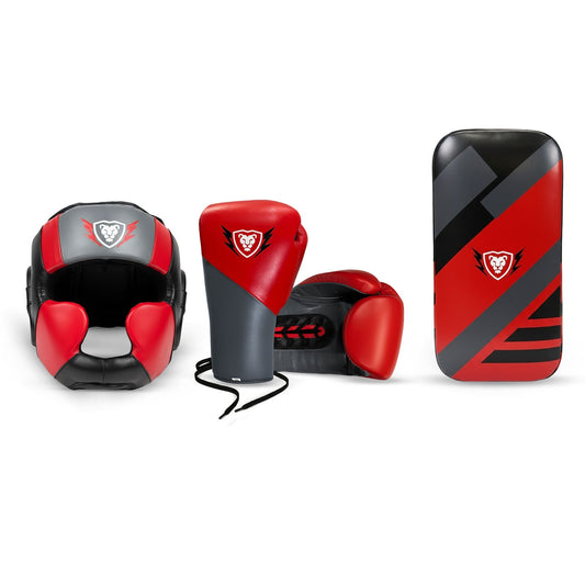 Cowhide Leather Boxing Gloves, Thai Pad, HeadGear Boxing Set